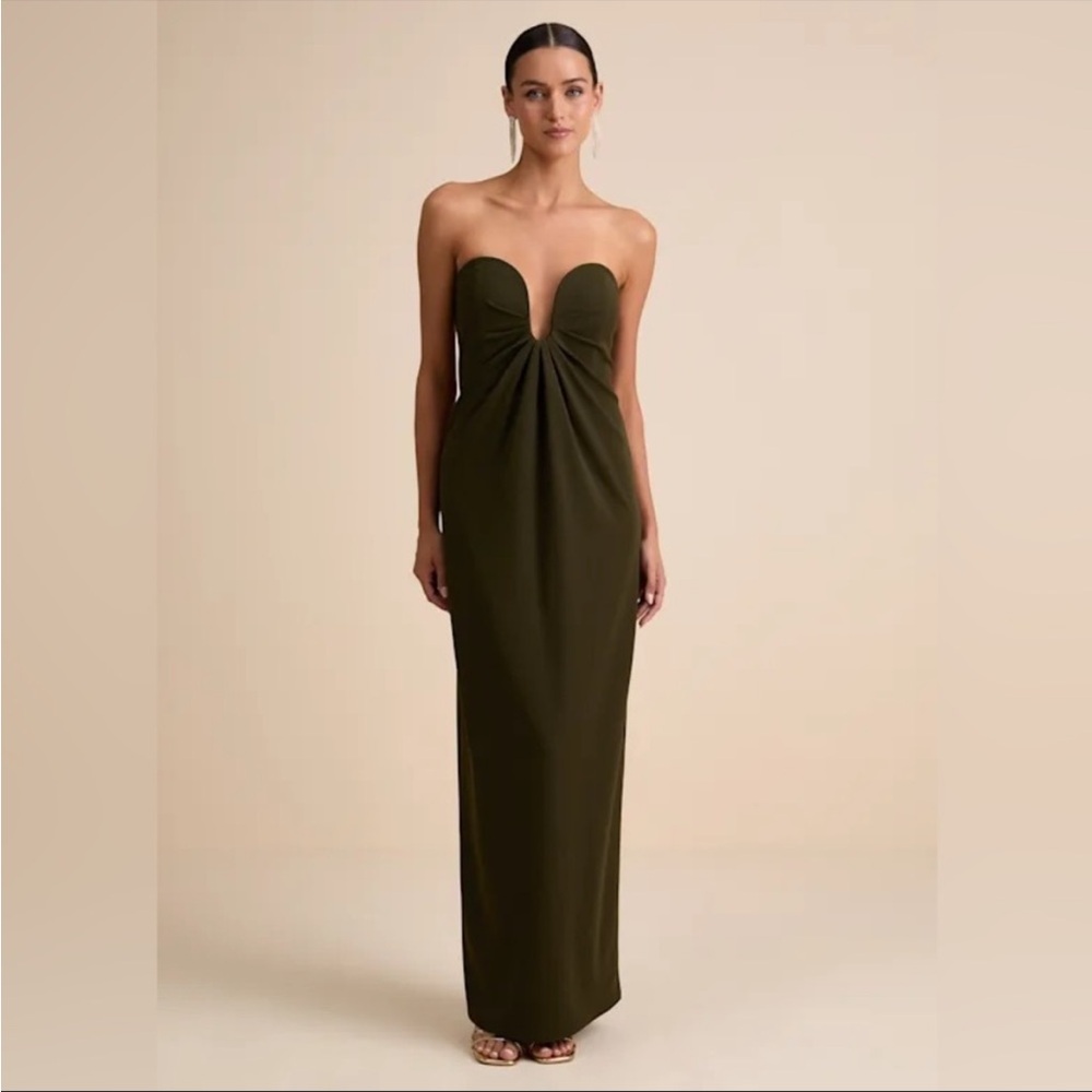 Lulu’s Thula Dark Olive Cutout U-Bar Column Maxi Dress